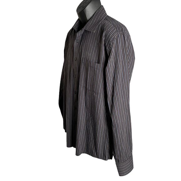 Michael Brandon Button Up Long Sleeve Shirt L Blue Striped Chest Pocket Collared - Picture 3 of 6
